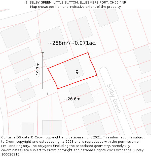 9, SELBY GREEN, LITTLE SUTTON, ELLESMERE PORT, CH66 4NR: Plot and title map