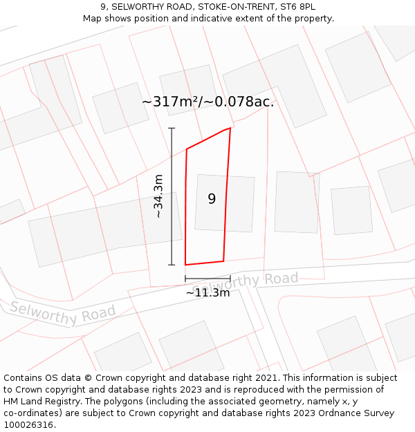 9, SELWORTHY ROAD, STOKE-ON-TRENT, ST6 8PL: Plot and title map