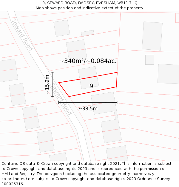 9, SEWARD ROAD, BADSEY, EVESHAM, WR11 7HQ: Plot and title map