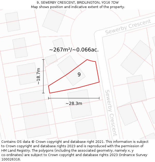 9, SEWERBY CRESCENT, BRIDLINGTON, YO16 7DW: Plot and title map