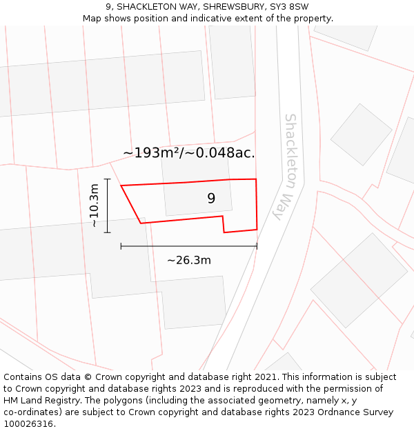 9, SHACKLETON WAY, SHREWSBURY, SY3 8SW: Plot and title map