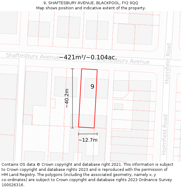 9, SHAFTESBURY AVENUE, BLACKPOOL, FY2 9QQ: Plot and title map