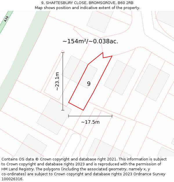 9, SHAFTESBURY CLOSE, BROMSGROVE, B60 2RB: Plot and title map