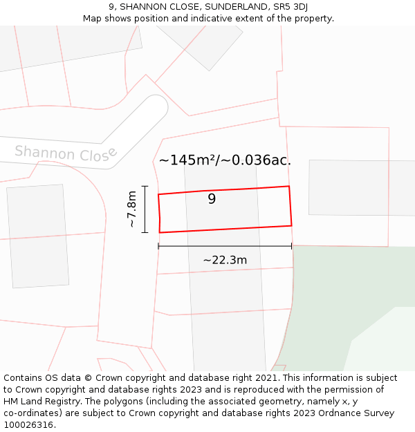 9, SHANNON CLOSE, SUNDERLAND, SR5 3DJ: Plot and title map