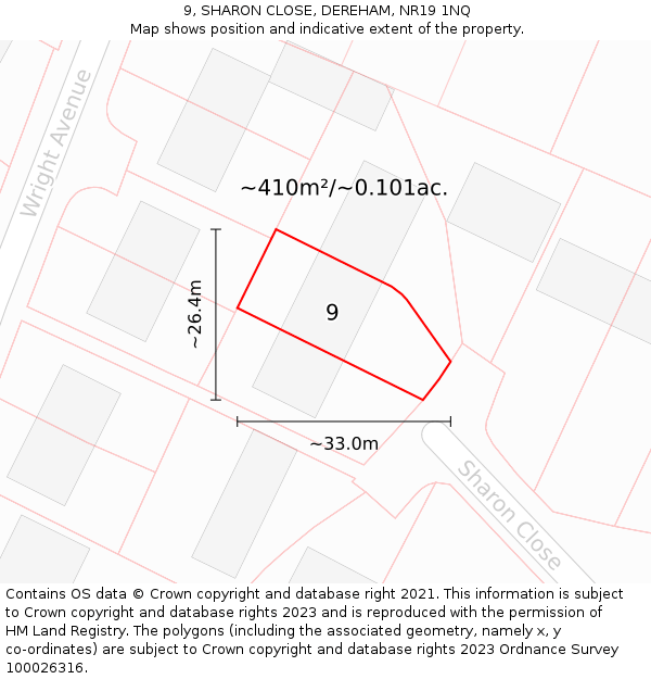 9, SHARON CLOSE, DEREHAM, NR19 1NQ: Plot and title map
