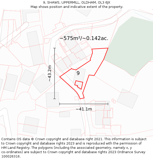 9, SHAWS, UPPERMILL, OLDHAM, OL3 6JX: Plot and title map