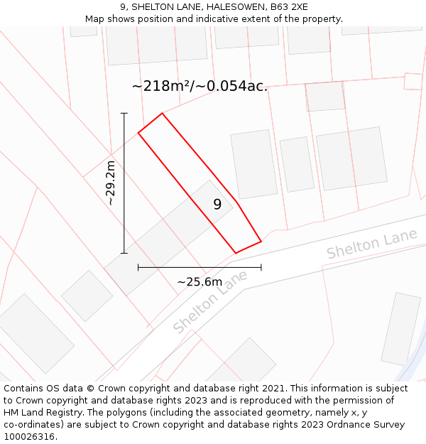 9, SHELTON LANE, HALESOWEN, B63 2XE: Plot and title map