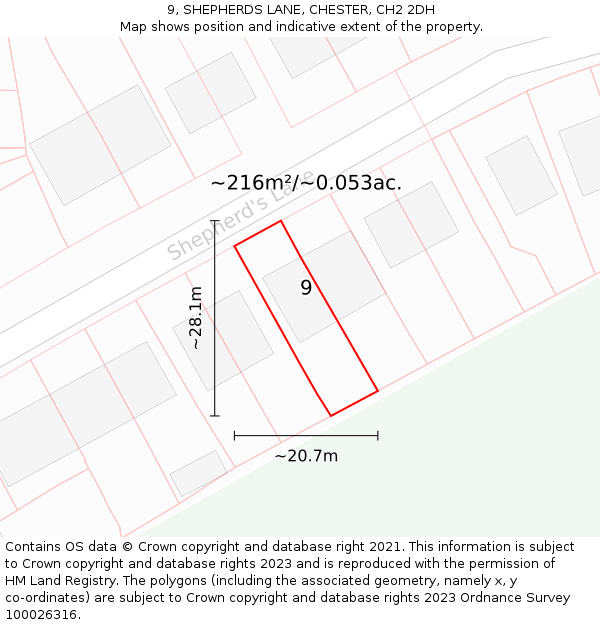 9, SHEPHERDS LANE, CHESTER, CH2 2DH: Plot and title map