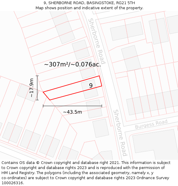 9, SHERBORNE ROAD, BASINGSTOKE, RG21 5TH: Plot and title map