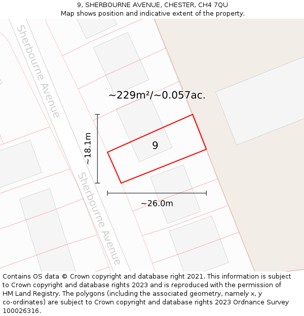 9, SHERBOURNE AVENUE, CHESTER, CH4 7QU: Plot and title map