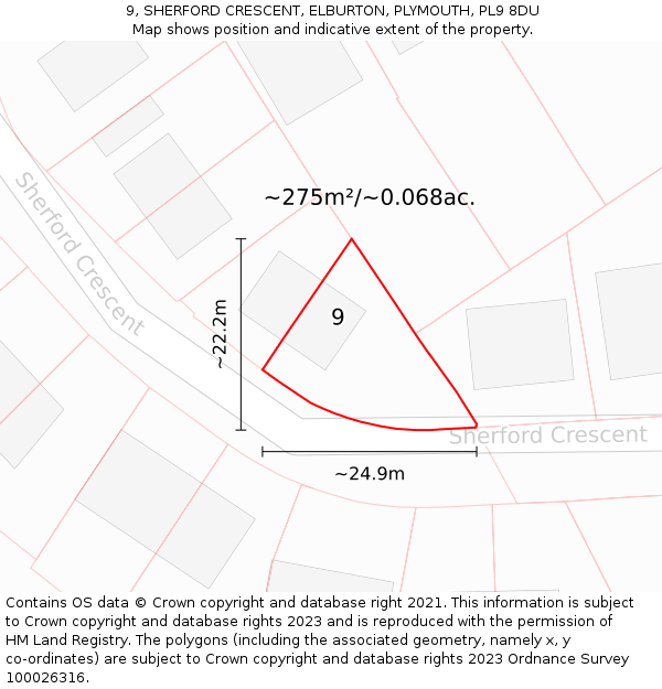 9, SHERFORD CRESCENT, ELBURTON, PLYMOUTH, PL9 8DU: Plot and title map