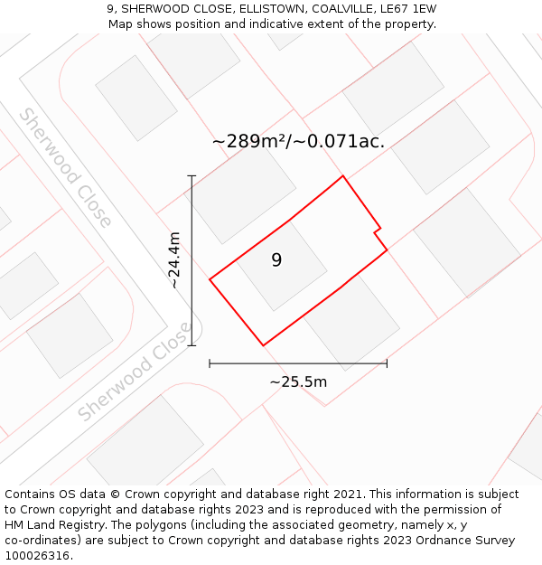 9, SHERWOOD CLOSE, ELLISTOWN, COALVILLE, LE67 1EW: Plot and title map