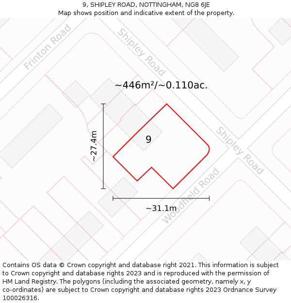 9, SHIPLEY ROAD, NOTTINGHAM, NG8 6JE: Plot and title map