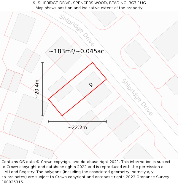 9, SHIPRIDGE DRIVE, SPENCERS WOOD, READING, RG7 1UG: Plot and title map