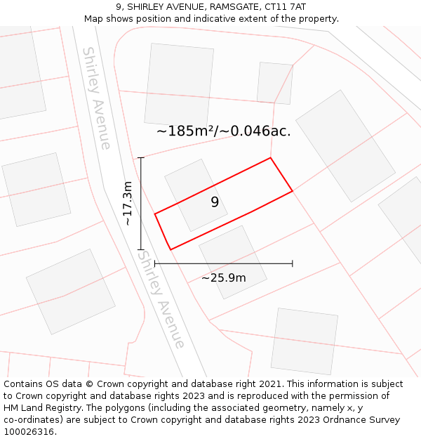 9, SHIRLEY AVENUE, RAMSGATE, CT11 7AT: Plot and title map