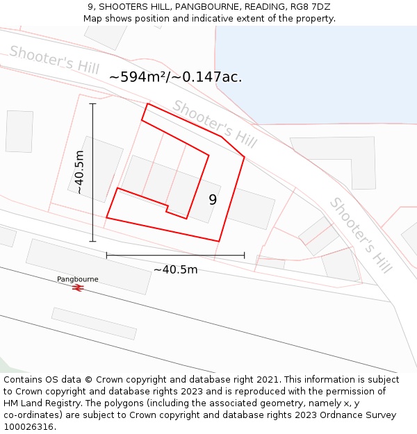 9, SHOOTERS HILL, PANGBOURNE, READING, RG8 7DZ: Plot and title map