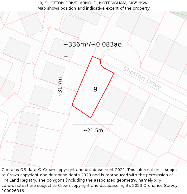 9, SHOTTON DRIVE, ARNOLD, NOTTINGHAM, NG5 8SW: Plot and title map