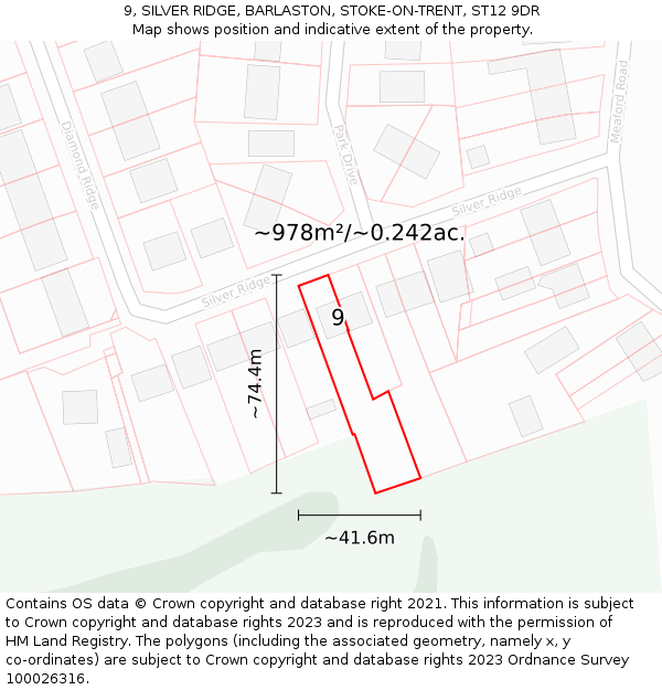 9, SILVER RIDGE, BARLASTON, STOKE-ON-TRENT, ST12 9DR: Plot and title map