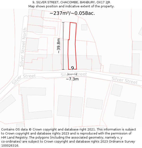 9, SILVER STREET, CHACOMBE, BANBURY, OX17 2JR: Plot and title map