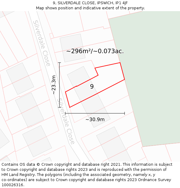 9, SILVERDALE CLOSE, IPSWICH, IP1 4JF: Plot and title map