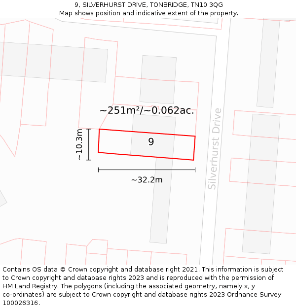 9, SILVERHURST DRIVE, TONBRIDGE, TN10 3QG: Plot and title map