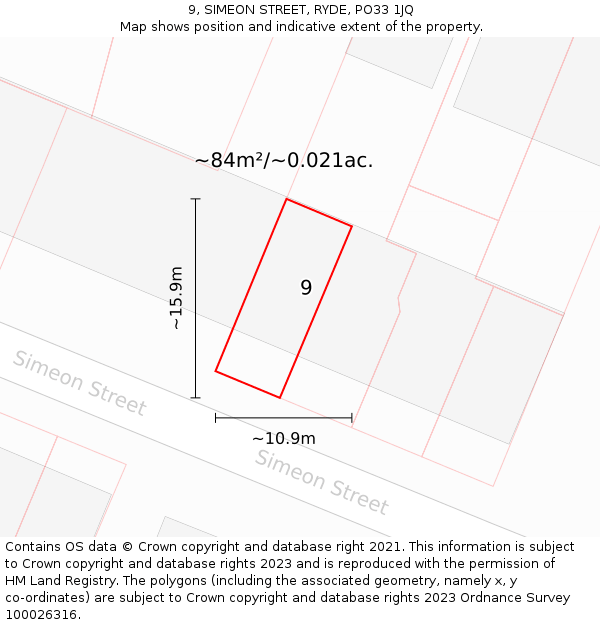 9, SIMEON STREET, RYDE, PO33 1JQ: Plot and title map