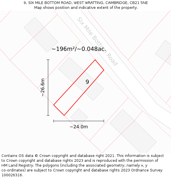 9, SIX MILE BOTTOM ROAD, WEST WRATTING, CAMBRIDGE, CB21 5NE: Plot and title map