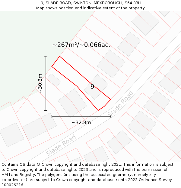 9, SLADE ROAD, SWINTON, MEXBOROUGH, S64 8RH: Plot and title map