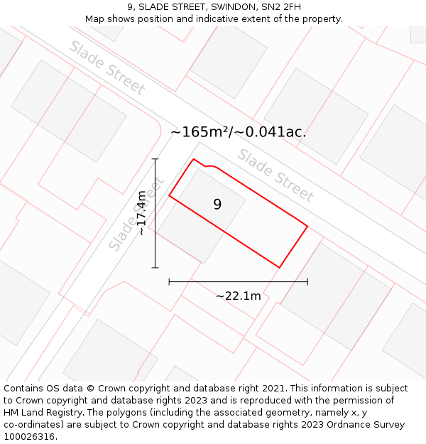 9, SLADE STREET, SWINDON, SN2 2FH: Plot and title map