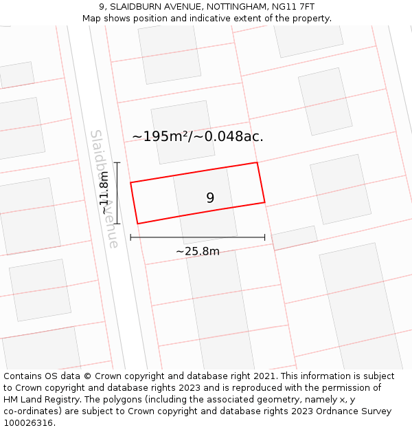 9, SLAIDBURN AVENUE, NOTTINGHAM, NG11 7FT: Plot and title map