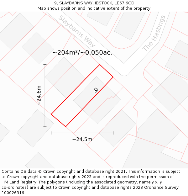 9, SLAYBARNS WAY, IBSTOCK, LE67 6GD: Plot and title map