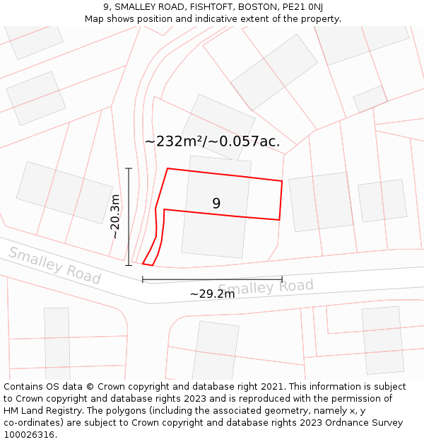 9, SMALLEY ROAD, FISHTOFT, BOSTON, PE21 0NJ: Plot and title map