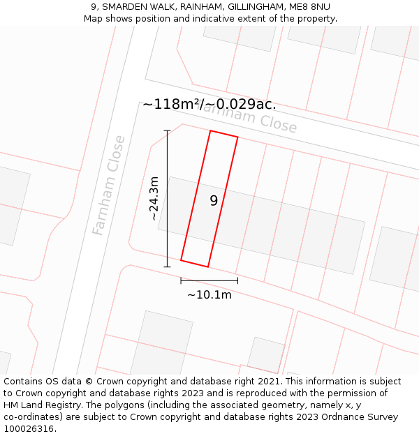 9, SMARDEN WALK, RAINHAM, GILLINGHAM, ME8 8NU: Plot and title map