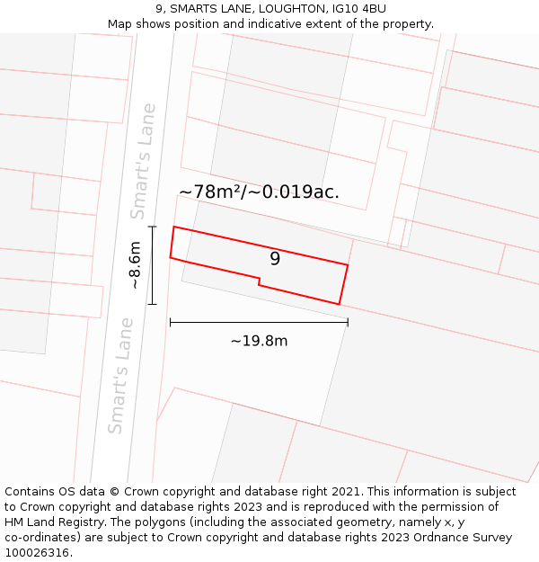 9, SMARTS LANE, LOUGHTON, IG10 4BU: Plot and title map