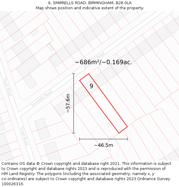 9, SMIRRELLS ROAD, BIRMINGHAM, B28 0LA: Plot and title map