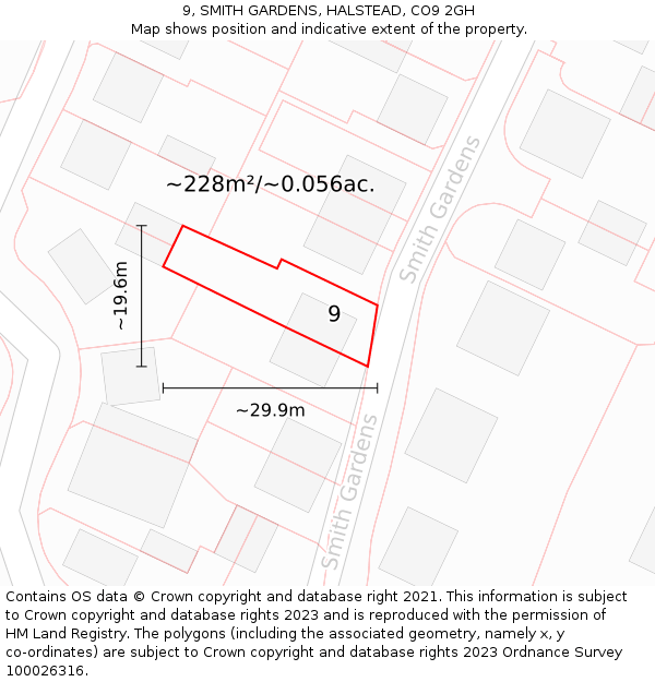 9, SMITH GARDENS, HALSTEAD, CO9 2GH: Plot and title map