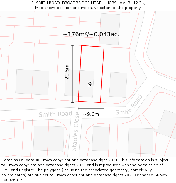 9, SMITH ROAD, BROADBRIDGE HEATH, HORSHAM, RH12 3UJ: Plot and title map