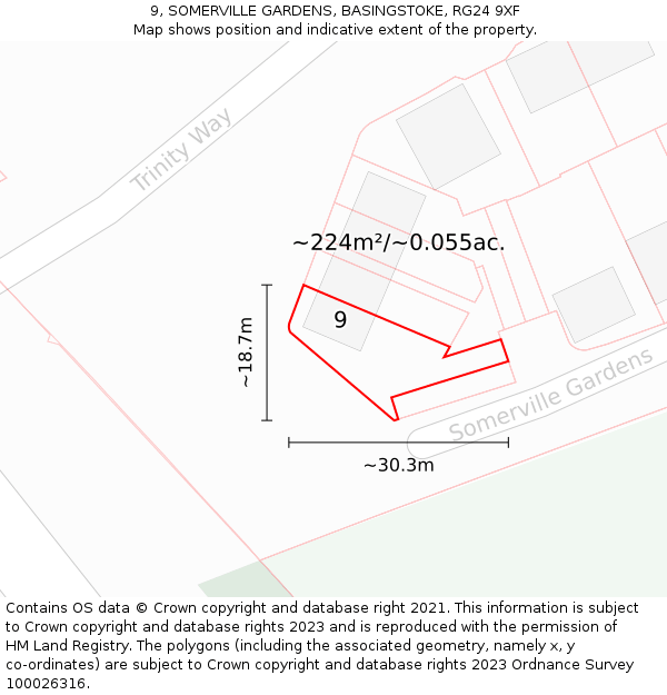 9, SOMERVILLE GARDENS, BASINGSTOKE, RG24 9XF: Plot and title map