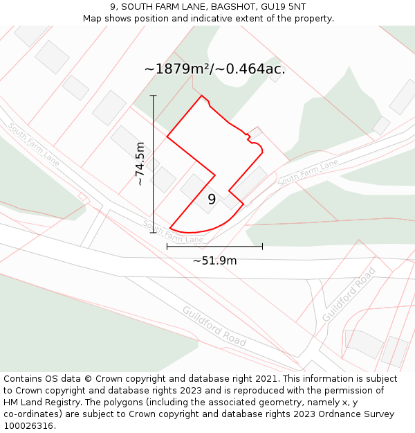 9, SOUTH FARM LANE, BAGSHOT, GU19 5NT: Plot and title map