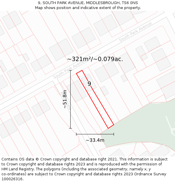 9, SOUTH PARK AVENUE, MIDDLESBROUGH, TS6 0NS: Plot and title map