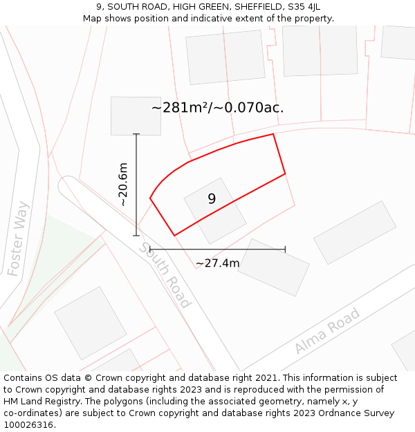 9, SOUTH ROAD, HIGH GREEN, SHEFFIELD, S35 4JL: Plot and title map