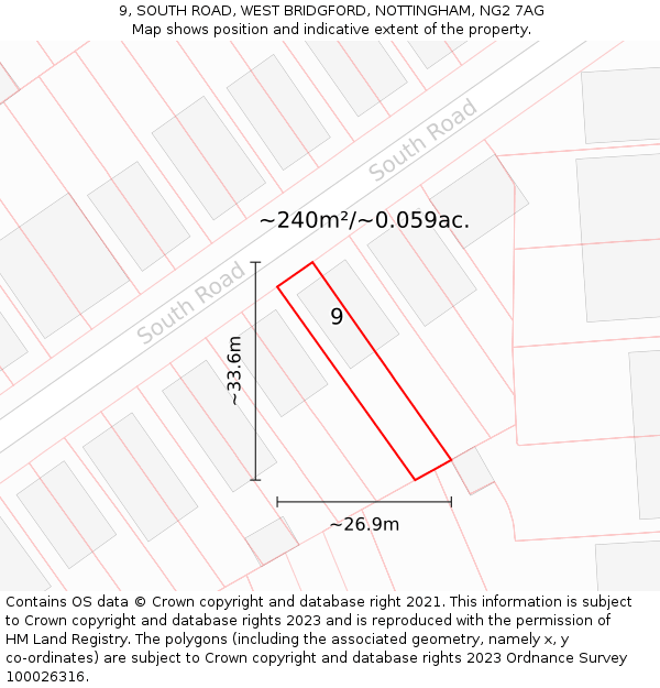 9, SOUTH ROAD, WEST BRIDGFORD, NOTTINGHAM, NG2 7AG: Plot and title map