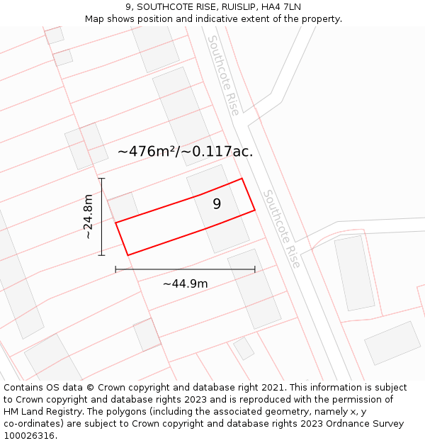 9, SOUTHCOTE RISE, RUISLIP, HA4 7LN: Plot and title map