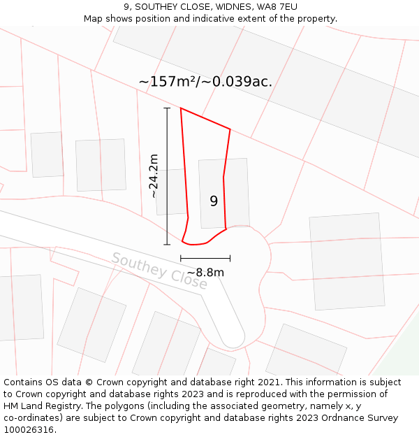 9, SOUTHEY CLOSE, WIDNES, WA8 7EU: Plot and title map