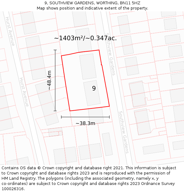 9, SOUTHVIEW GARDENS, WORTHING, BN11 5HZ: Plot and title map