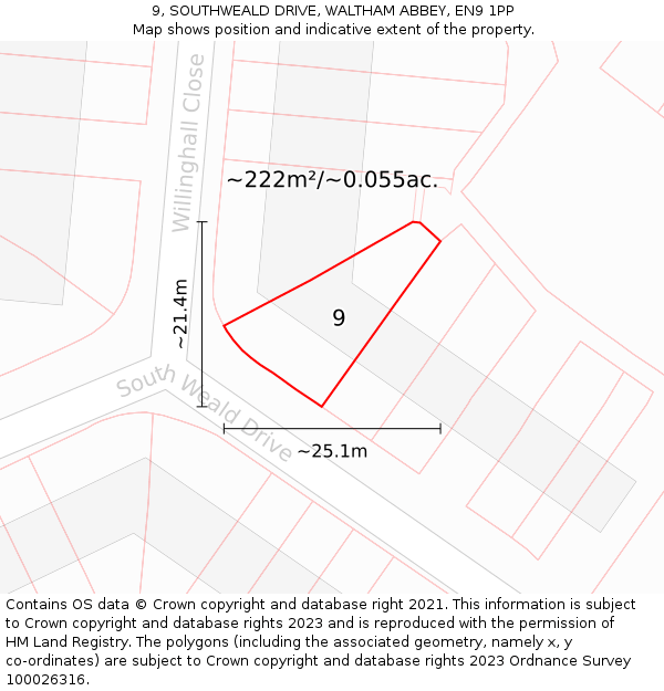 9, SOUTHWEALD DRIVE, WALTHAM ABBEY, EN9 1PP: Plot and title map