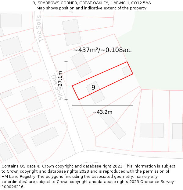 9, SPARROWS CORNER, GREAT OAKLEY, HARWICH, CO12 5AA: Plot and title map