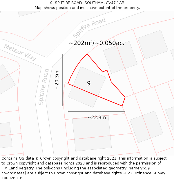 9, SPITFIRE ROAD, SOUTHAM, CV47 1AB: Plot and title map