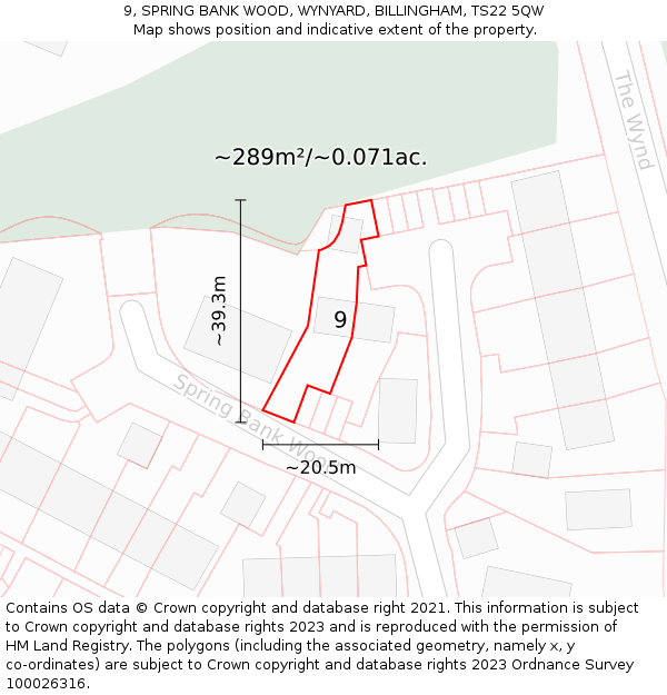 9, SPRING BANK WOOD, WYNYARD, BILLINGHAM, TS22 5QW: Plot and title map