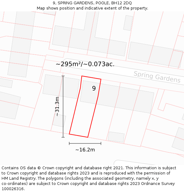 9, SPRING GARDENS, POOLE, BH12 2DQ: Plot and title map